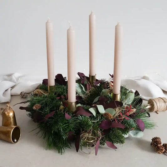 DIY-Set Adventskranz Cleo – mit frischen Zweigen & Trockenblumen