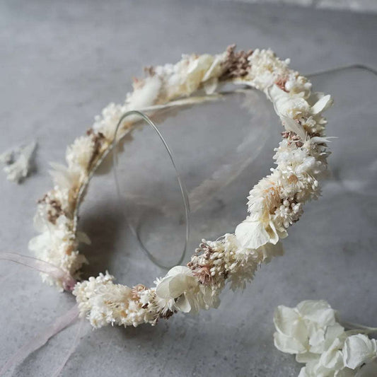 DIY-Trockenblumen Haarkranz Lea: Set mit Basteldraht, 10 Trockenblumenarten in Creme und Rosa für Haarschmuck