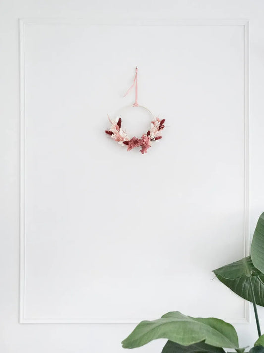 Bastelset Marie rose creme: Holzring, Basteldraht, rosa Band und Trockenblumenarten für Kranz