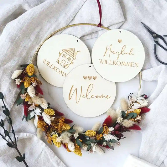 DIY-Trockenblumen Türkranz Rosalie: 25 cm Metallring mit Trockenblumen in Rot, Gelb, Creme und Grün