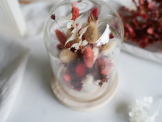 Bastelset Franka: Glasglocke mit 11 verschiedenen Trockenblumen für elegante Tischdekoration