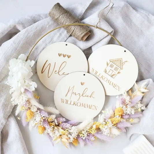 DIY-Trockenblumen Türkranz Sonja: 25 cm Metallring mit Trockenblumen in Creme, Gelb und Flieder