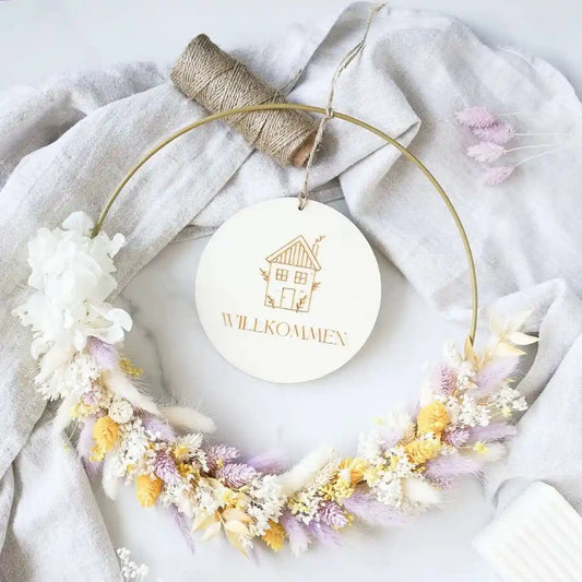 Bastelset Sonja: Metallring, Basteldraht, Juteschnur und Trockenblumen für kreativen Türkranz