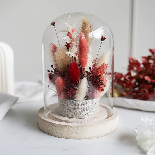 DIY-Trockenblumengesteck Franka: Glasglocke mit 11 handverlesenen Trockenblumen für stilvolle Dekoration