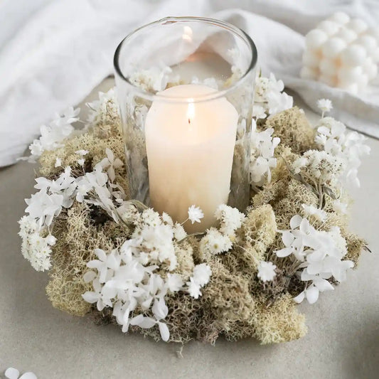 DIY-Set Tischkranz Helene: Strohrömer (20 cm) mit Trockenblumen in Beige und Creme für elegante Deko