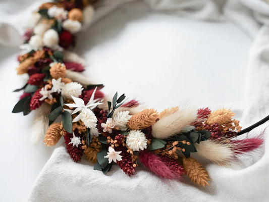 Bastelset Rosalie schwarz: Herbstkranz mit Trockenblumen in Rot, Gelb und Creme für Dekoration