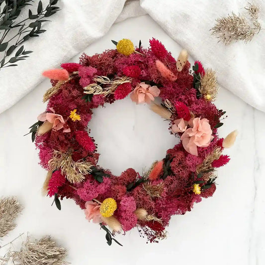 DIY-Set Adventskranz Pink Christmas: 25 cm Strohrömer mit Trockenblumen in Rosa, Pink und Gold