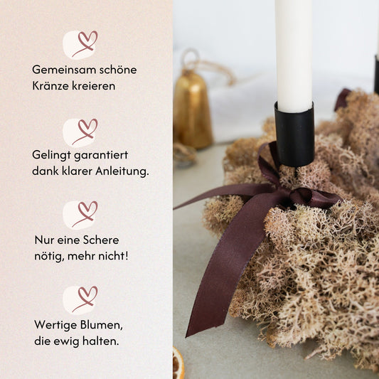 DIY-Set Adventskranz Bruna von Blumelei – gemeinsam Kränze kreieren, klare Anleitung, nur eine Schere nötig