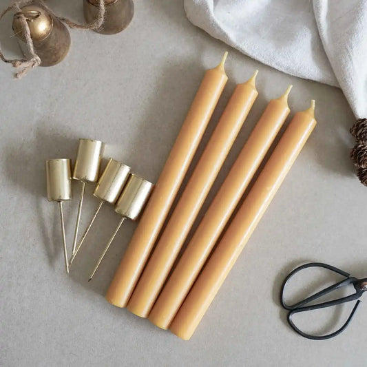 Stabkerzen mit Kerzenhalterungen, ocker gold
