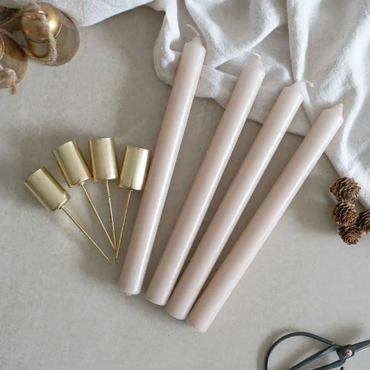 Stabkerzen mit Kerzenhalterungen, taupe gold