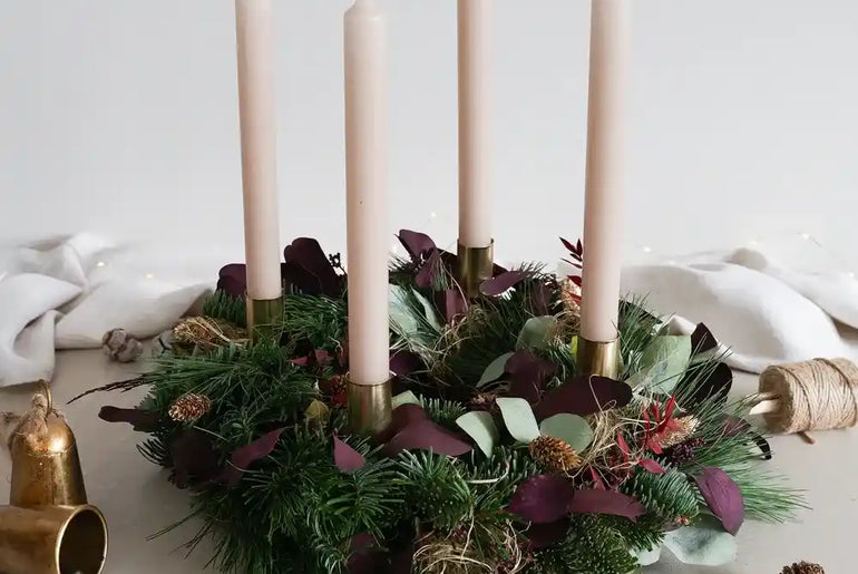DIY-Set Adventskranz Cleo – mit frischen Zweigen & Trockenblumen