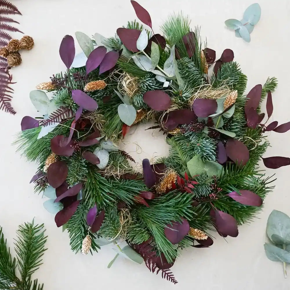 DIY-Set Adventskranz Cleo – mit frischen Zweigen & Trockenblumen