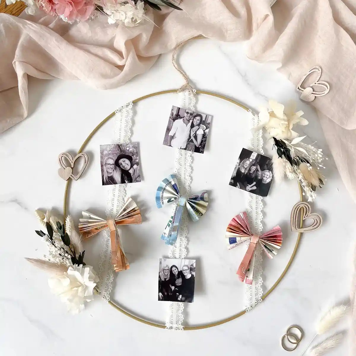 DIY-Trockenblumen-Geschenk Frieda: 30 cm Metallring mit 5 verschiedenen Trockenblumen für Hochzeitsgeschenk