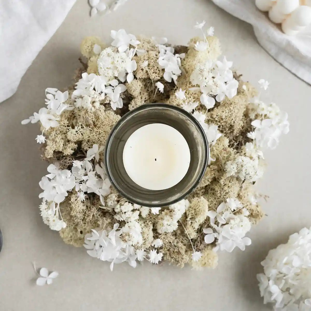 Eleganter Trockenblumenkranz Helene in Beige und Creme – DIY-Bastelset mit Strohrömer und Draht