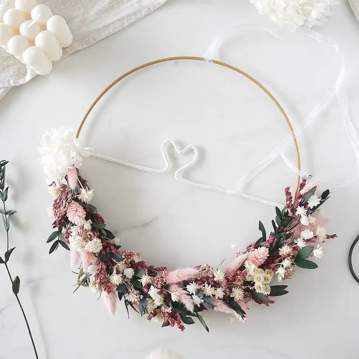 Bastelset Trockenblumenkranz Marlies in Rosa und Grün