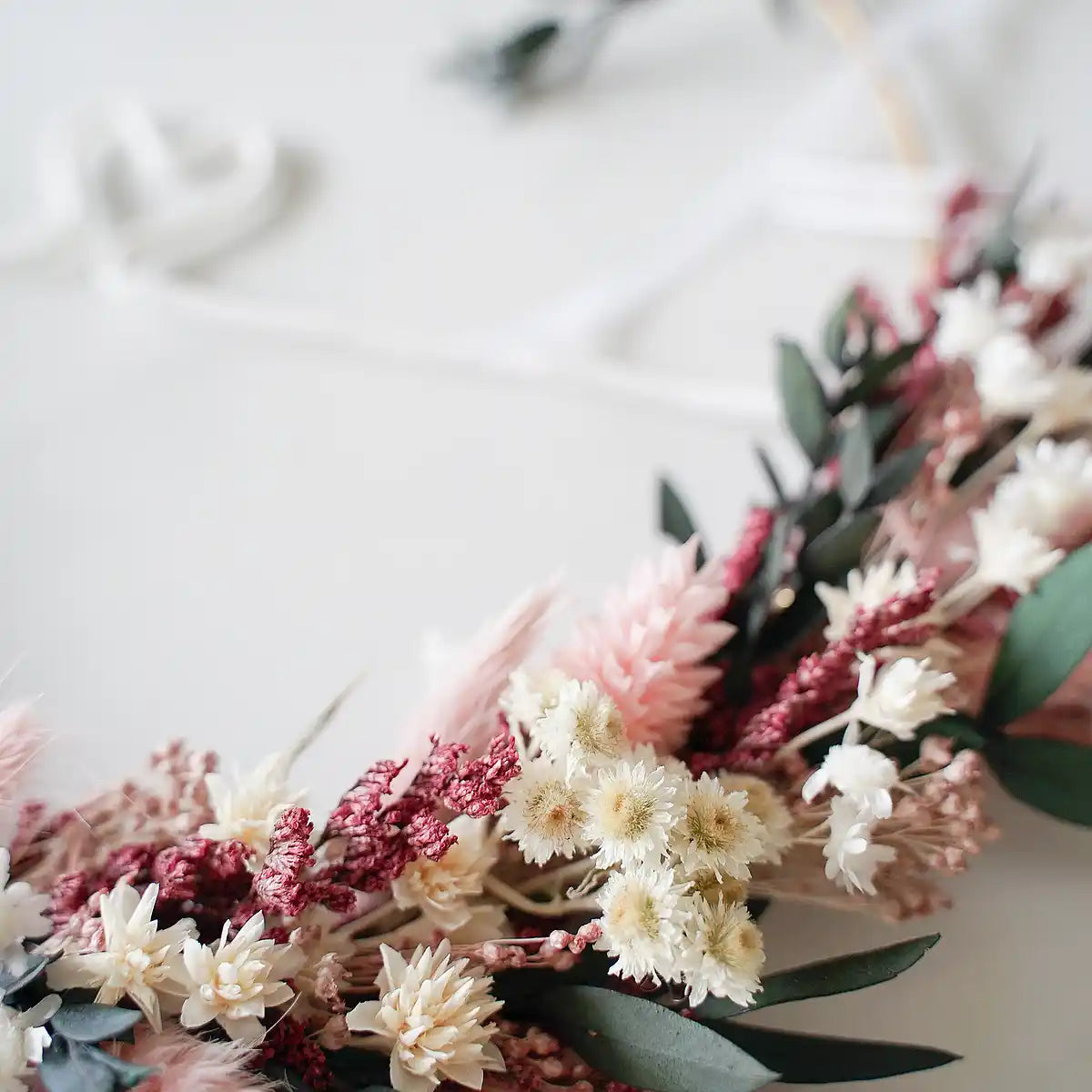 DIY-Trockenblumenkranz Marlies in Rosa und Grün