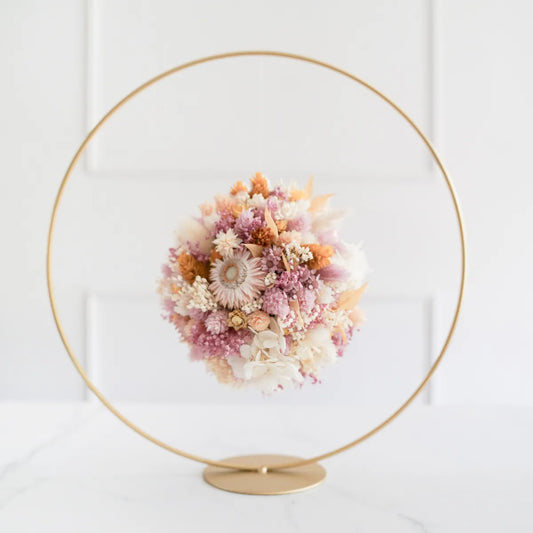 DIY-Trockenblumenwolke Alina: Metallreif mit Fuß, Steckschaum und 14 Trockenblumenarten für luftiges Blumengesteck