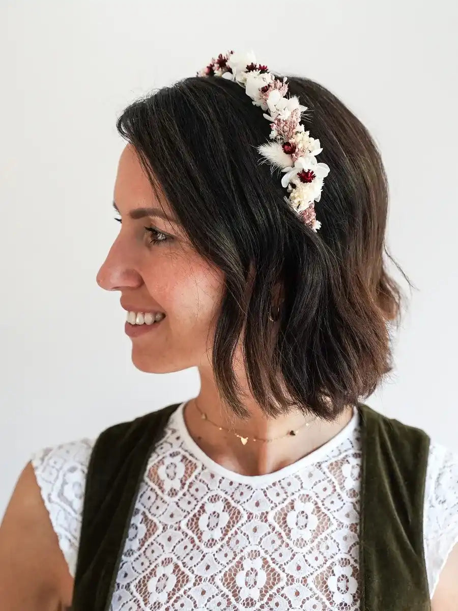 Trockenblumen Haarreif Anna: Floristenqualität Materialien für langlebigen und stilvollen Haarschmuck