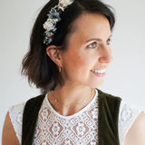 Bastelset Haarreif Lilian: 9 Trockenblumen in Creme, Blau und Pink, Basteldraht, Spezialtape und Anleitung