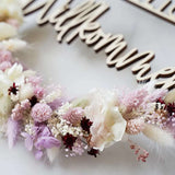 Bastelset Bianca: Holzring mit "Herzlich Willkommen", Basteldraht, Juteschnur und Trockenblumen