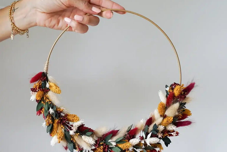 Trockenblumenkranz DIY-Set Rosalie: Anleitung und Erklärvideo für einfachen Selbstbau des Kranzes