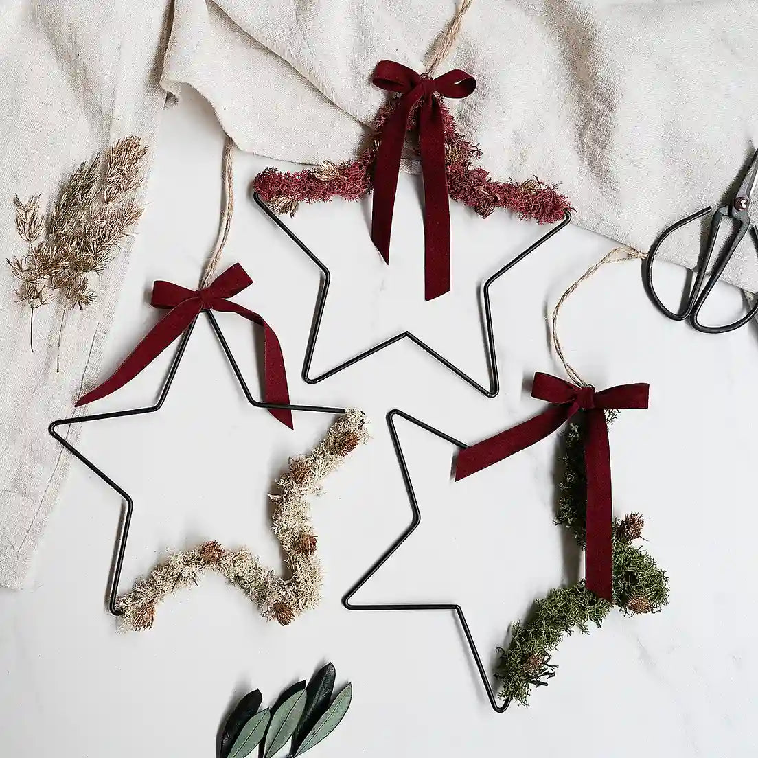 Kreativ-Set Stella grün: Handgefertigter Weihnachtsstern mit Moos und Samtband für stilvolle Festtagsdekoration