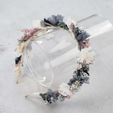 DIY-Trockenblumen Haarreif Lilian: Set mit Basteldraht, Haarreif, 9 Trockenblumenarten in Creme, Blau und Pink