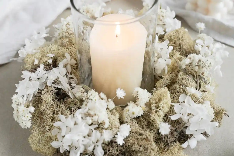 DIY-Set Tischkranz Helene: Strohrömer (20 cm) mit Trockenblumen in Beige und Creme für elegante Deko