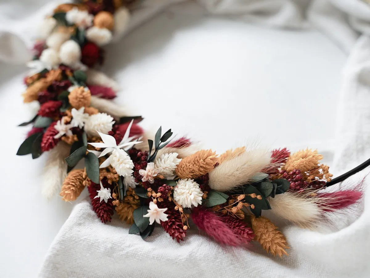 Bastelset Rosalie schwarz: Herbstkranz mit Trockenblumen in Rot, Gelb und Creme für Dekoration