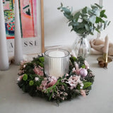 Trockenblumen-Adventskranz Linda mit Windlicht