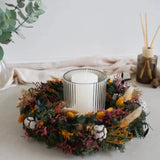Trockenblumen-Adventskranz Romy mit Windlicht