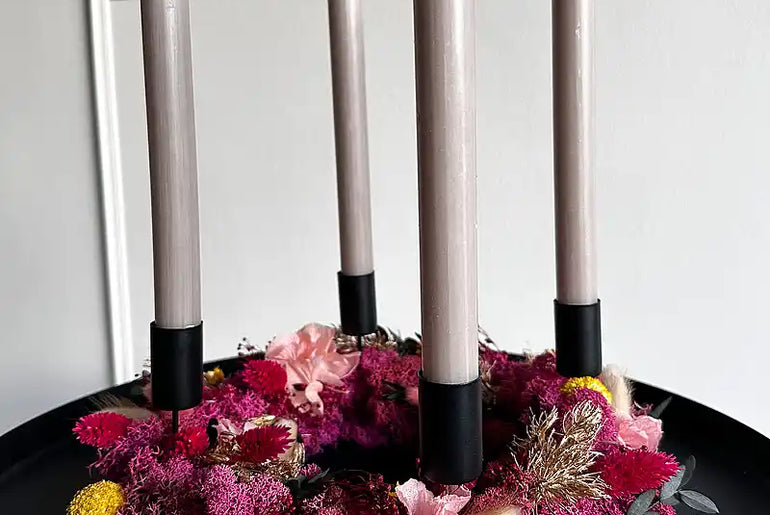 Bastelset Pink Christmas: Eleganter Adventskranz mit Trockenblumen in Rosa, Pink und Gold