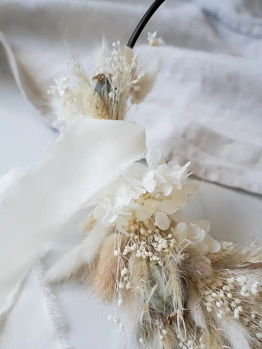 Trockenblumen Wandkranz Miri schwarz: DIY-Set mit Anleitung für individuellen Kranz im Boho-Stil