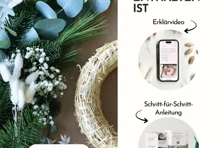 DIY-Set Adventskranz Nordik – mit frischen Zweigen & Trockenblumen