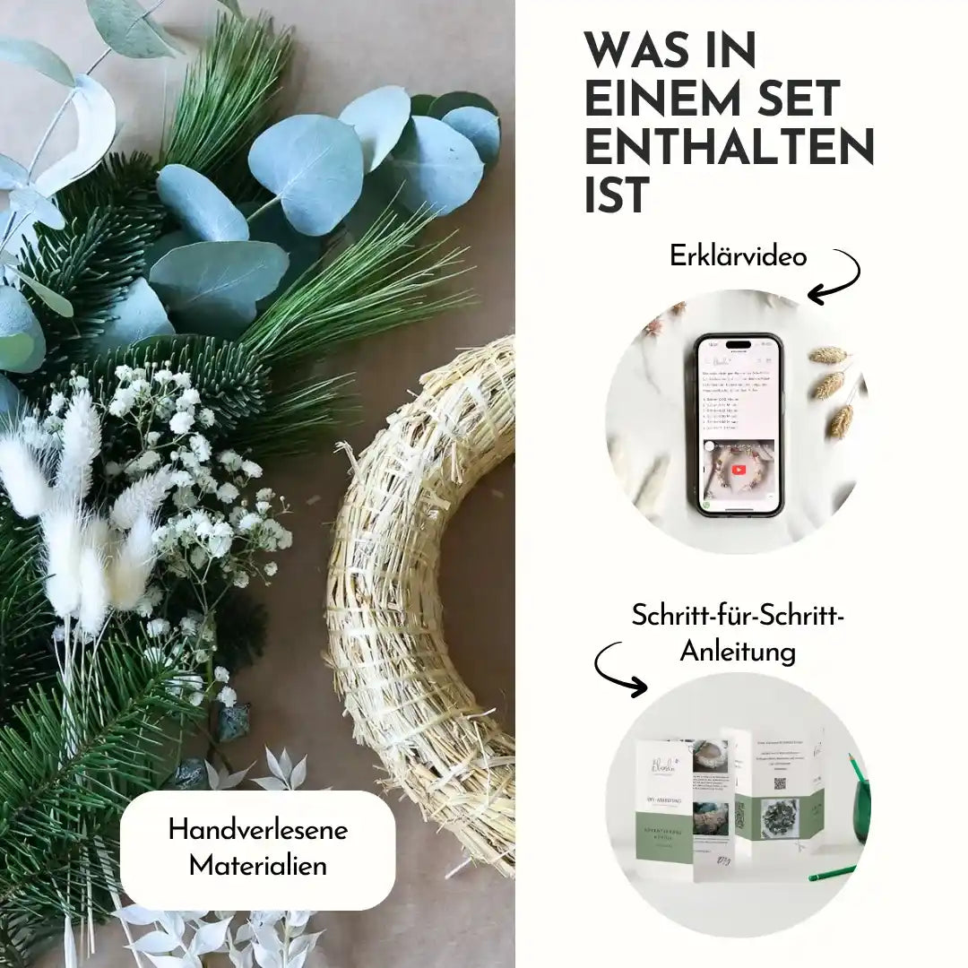 DIY-Set Adventskranz Nordik – mit frischen Zweigen & Trockenblumen