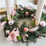 Trockenblumen-Adventskranz Linda in Rosa und Gold
