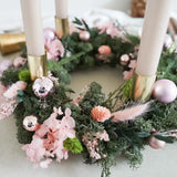 Trockenblumen-Adventskranz Linda in Rosa und Gold