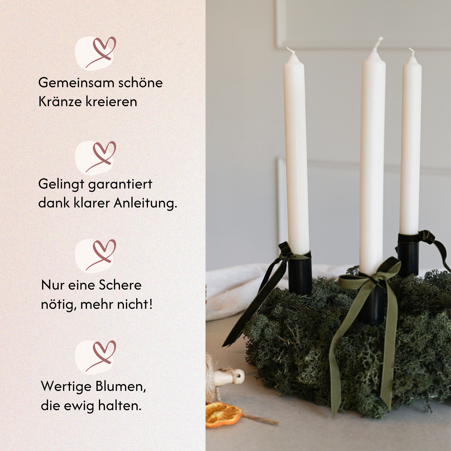 DIY-Set Adventskranz Lilibet von Blumelei – gemeinsam Kränze kreieren, klare Anleitung, nur eine Schere nötig