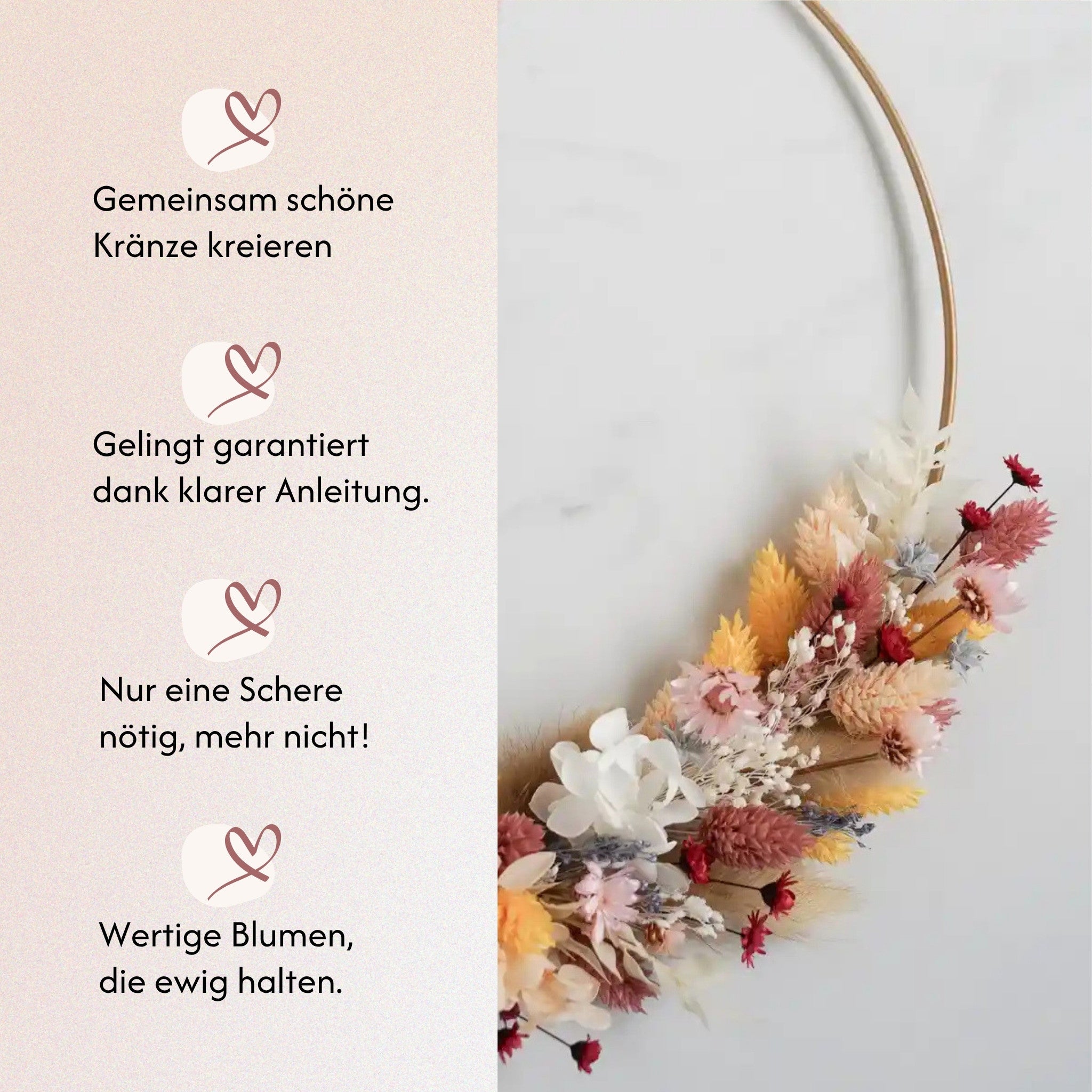 DIY-Set Trockenblumenkranz Daisy mit Herz von Blumelei – weitere Produktansicht