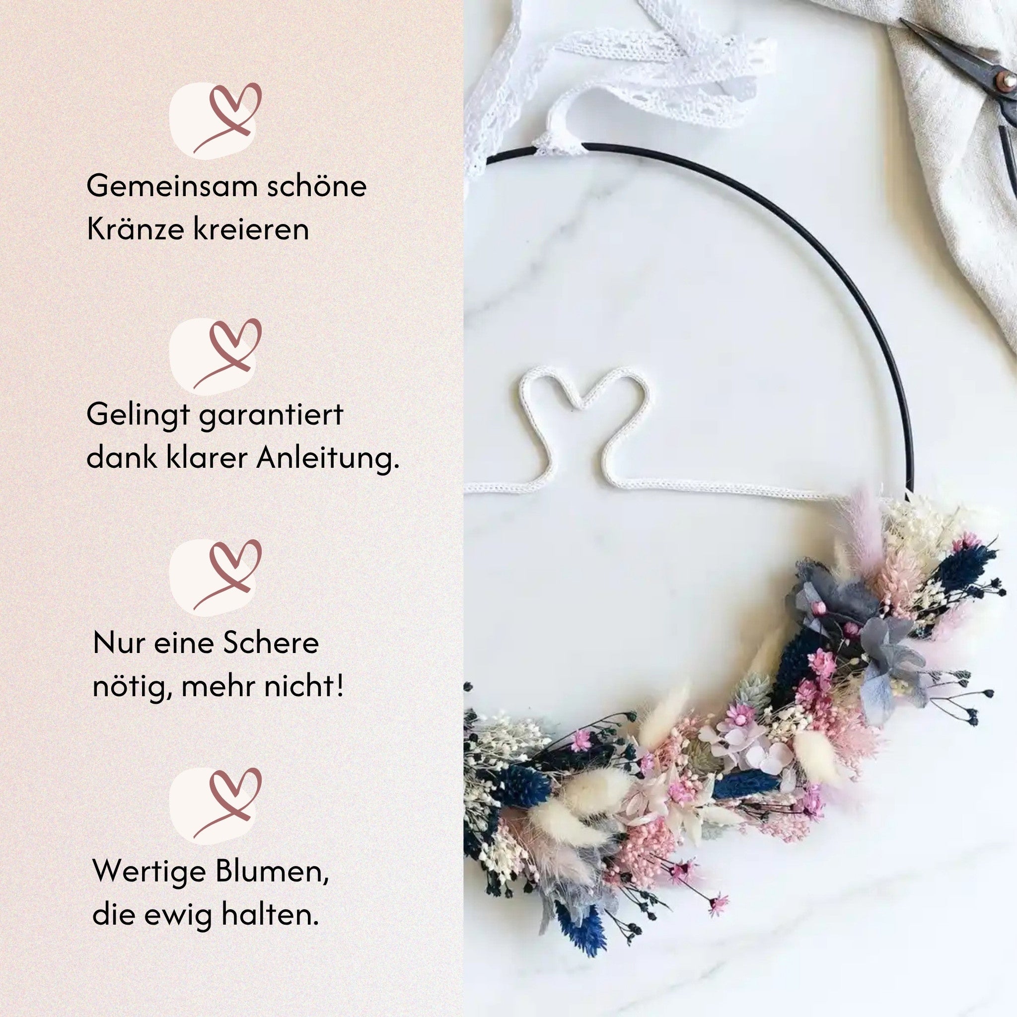 DIY-Set Trockenblumenkranz Judith mit Herz von Blumelei – weitere Produktansicht