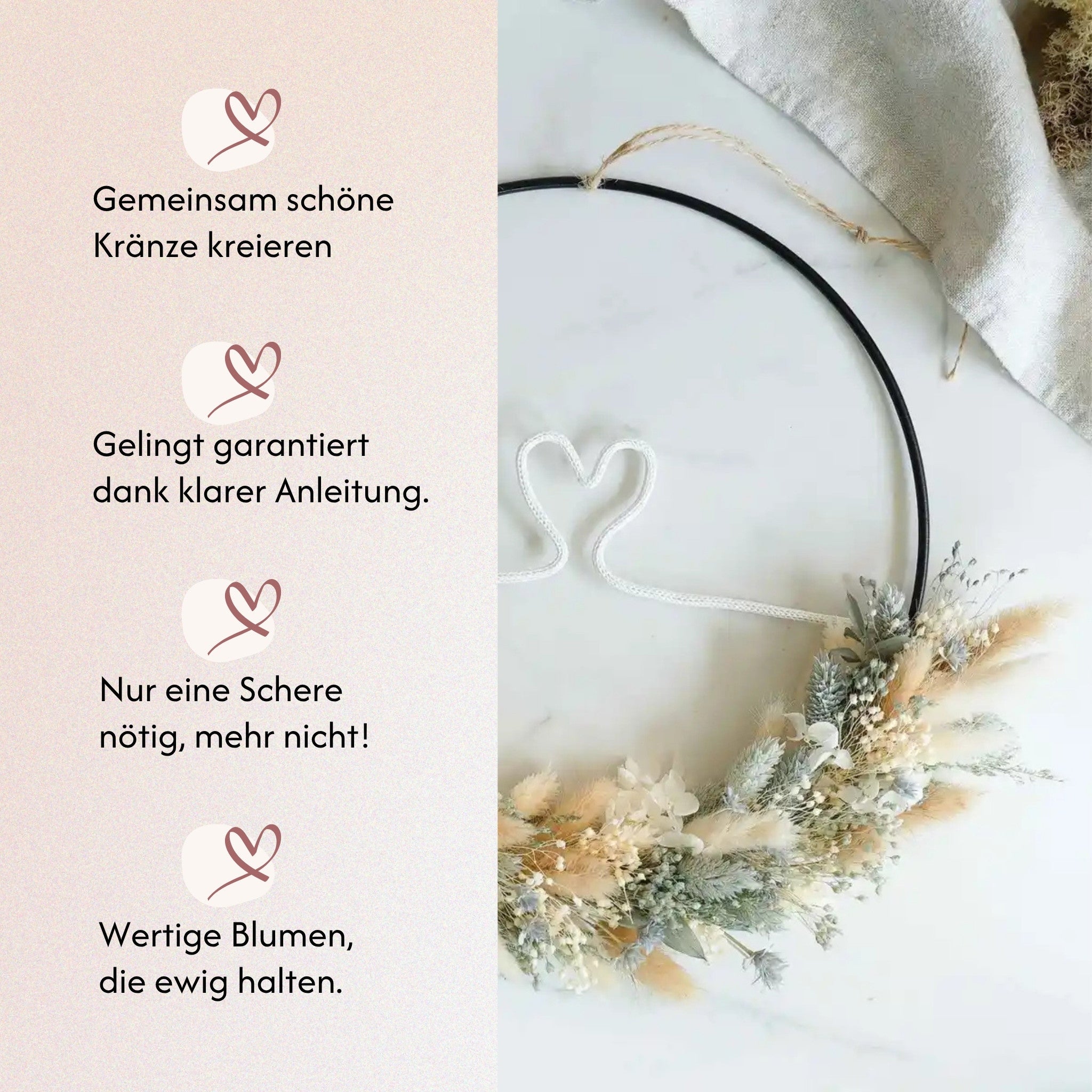 DIY-Set Trockenblumenkranz Lara mit Herz von Blumelei – weitere Produktansicht