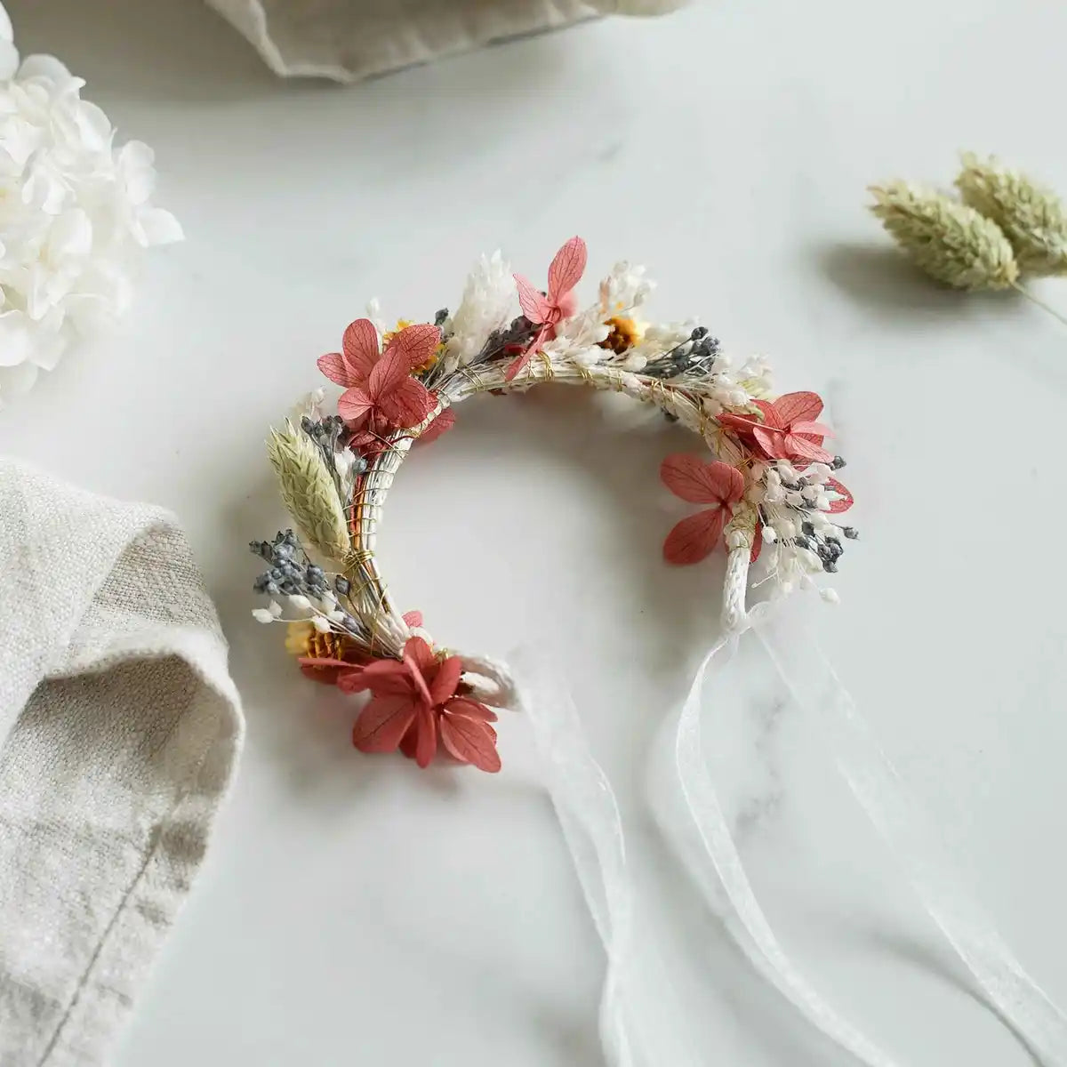 Trockenblumen-Haarkranz zum Selberbinden für die Hochzeit – Set Sabrina