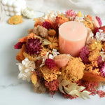 Bastelset Kiki: herbstlicher Trockenblumenkranz in warmen Farben mit Kerze (Kerze nicht enthalten)